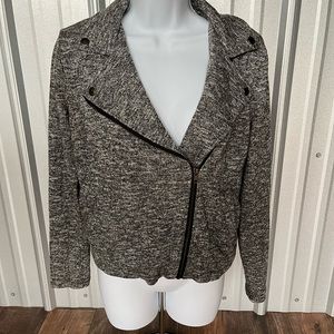WOMENS Moto Style Black Jersey Zip Up Jacket Size Small